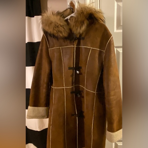 Marc New York Brown Teddy Jacket with Fur Trim
